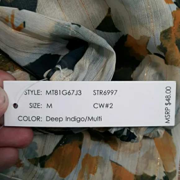 Zac & Rachel Metallic Sheer Floral Ruffle Blouse Size M NWT - Picture 6 of 10